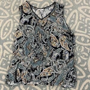 Croft & Barrow Blouse Tank Top Blue Paisley Print Sleeveless Casual Size Large L